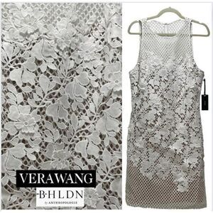 Anthropologie BHLDN Vera Wang 3D Flower Sheath Midi Dress‎ Ivory Nude SIze 14